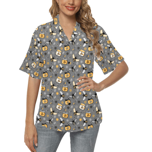 Honey Bee Print Design LKS301 Women's Hawaiian Shirt