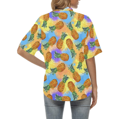 Pineapple Pattern Print Design PP09 Women's Hawaiian Shirt