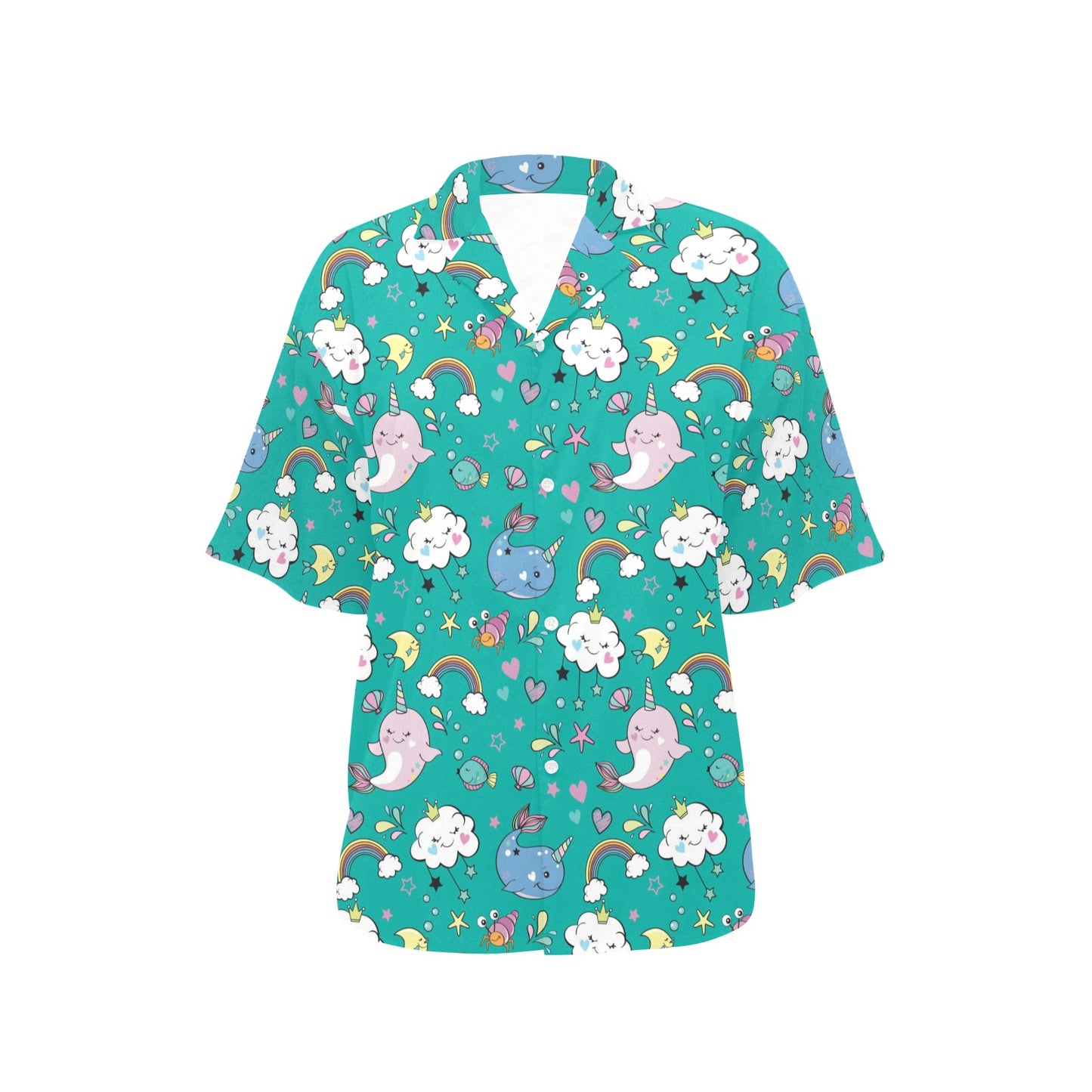 Narwhal Pattern Print Design 04 Women's Hawaiian Shirt