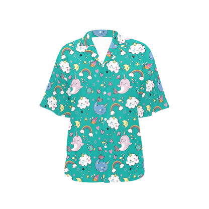 Narwhal Pattern Print Design 04 Women's Hawaiian Shirt