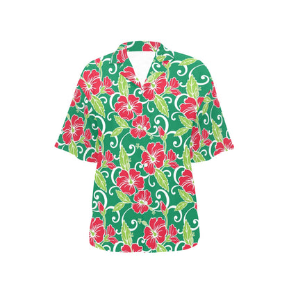 Red Hibiscus Pattern Print Design HB019 Women's Hawaiian Shirt