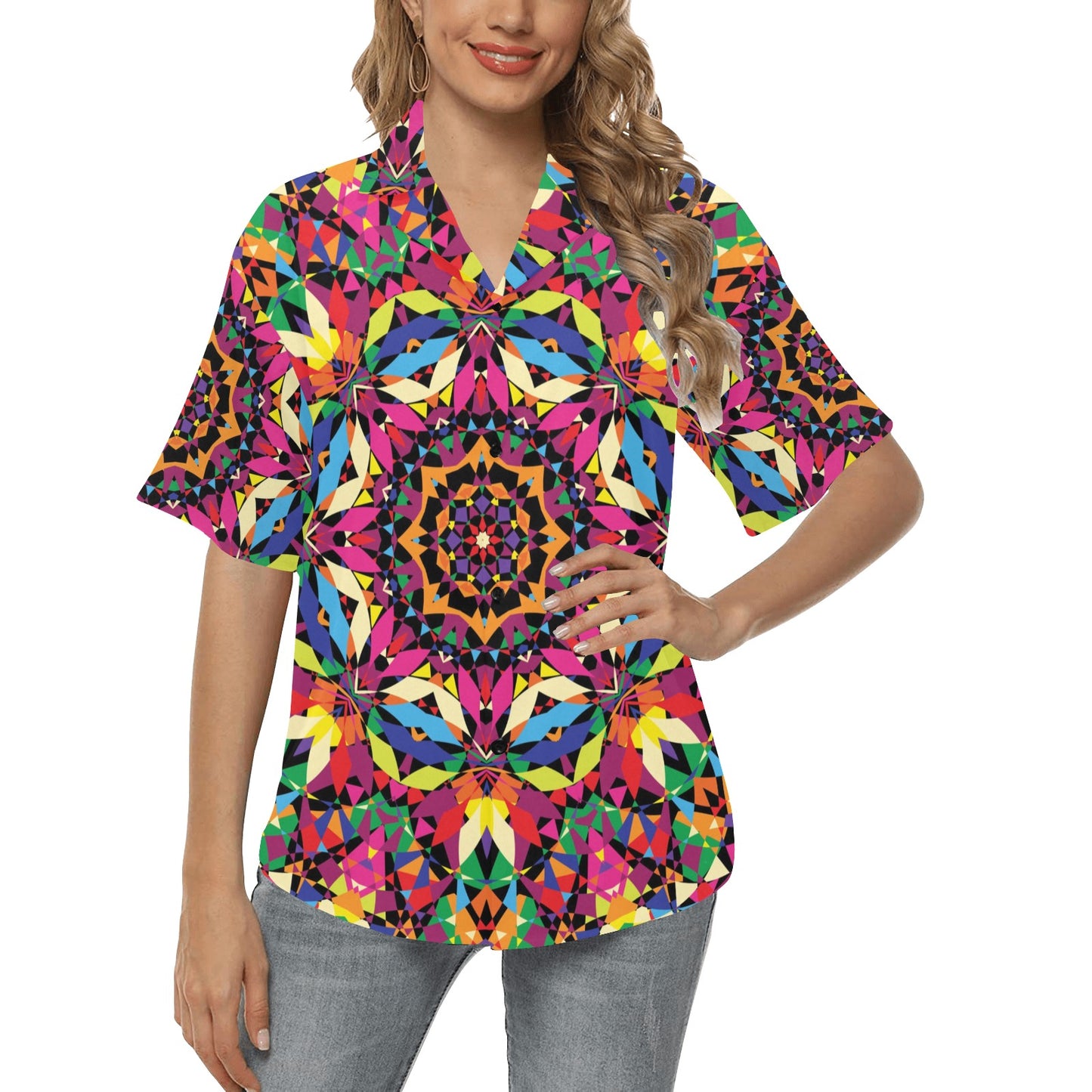 Kaleidoscope Pattern Print Design 02 Women's Hawaiian Shirt