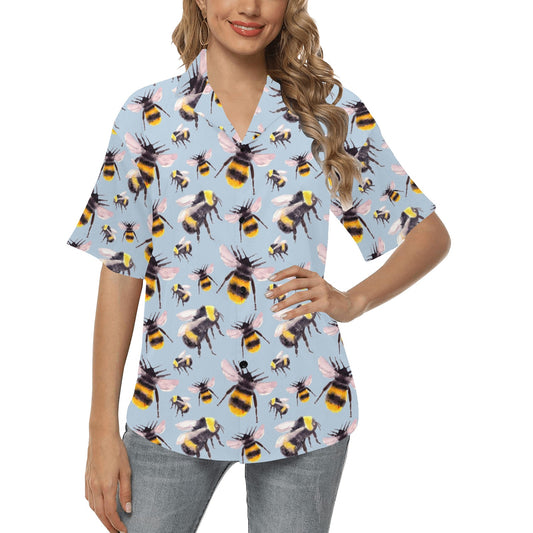 Bee Pattern Print Design BEE08 Women's Hawaiian Shirt