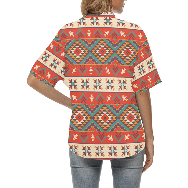 Aztec Red Print Pattern Women's Hawaiian Shirt