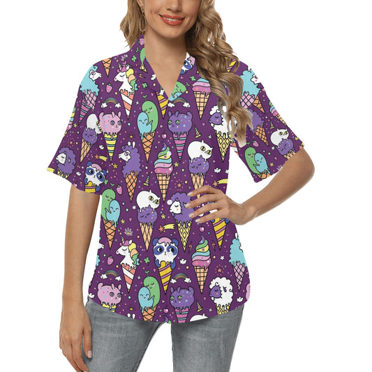 Ice Cream Pattern Print Design IC07 Women's Hawaiian Shirt