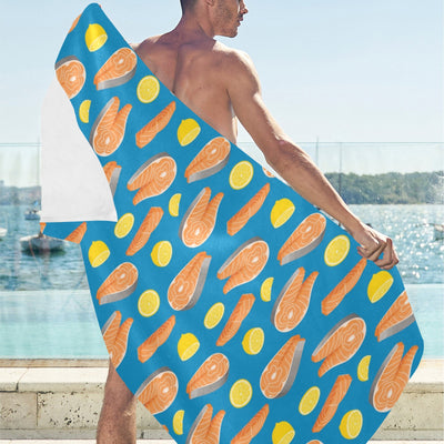 Salmon Steak With Lemon Print Design LKS308 Beach Towel 32" x 71"