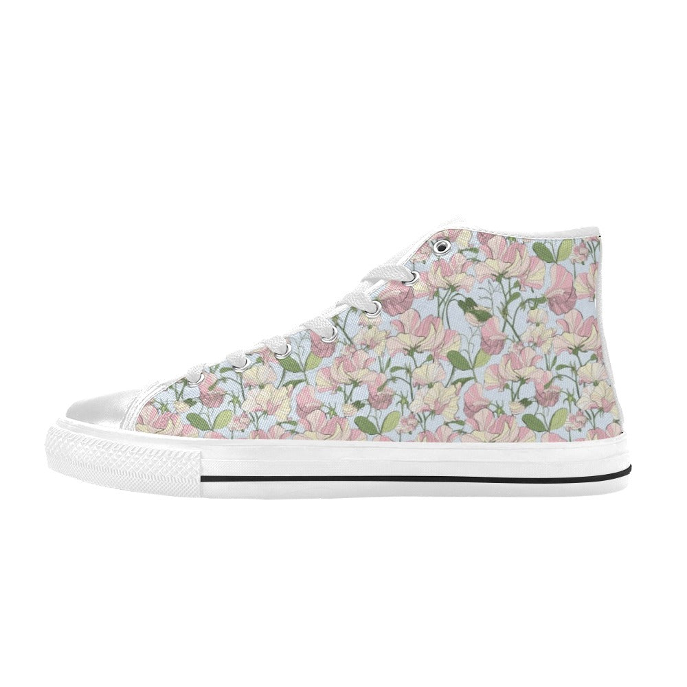 Sweet Pea Print Design LKS304 High Top Women's White Shoes