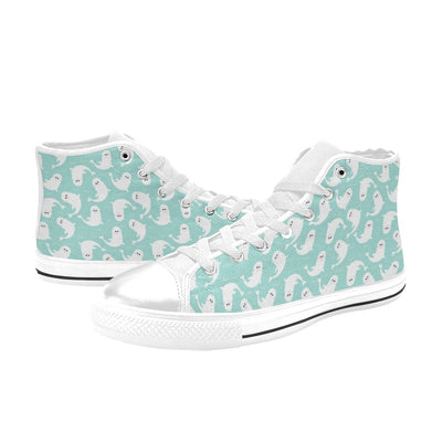 Sea Lion Print Design LKS401 High Top Women's White Shoes