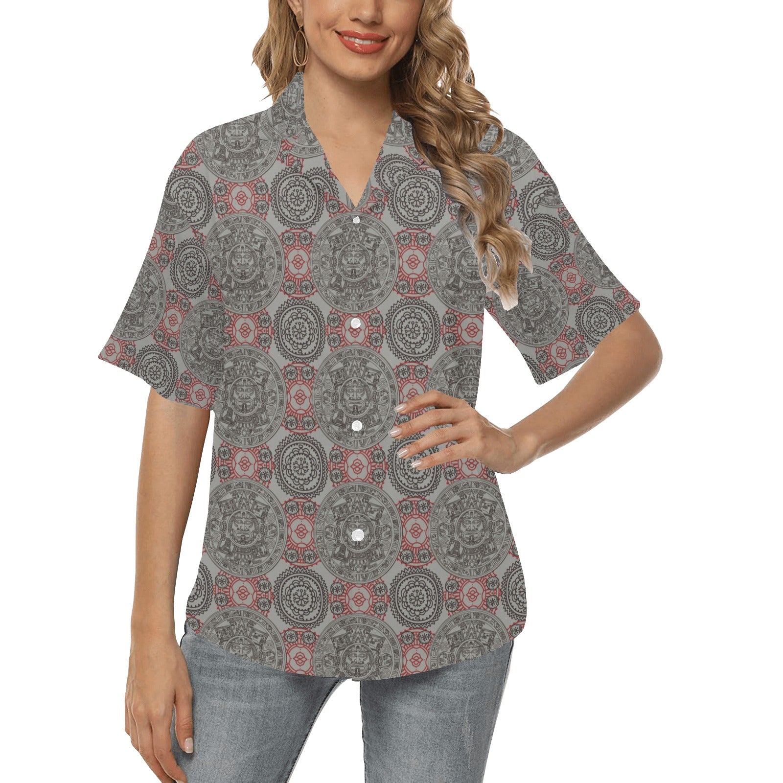 Calendar Aztec Style Print Pattern Women's Hawaiian Shirt