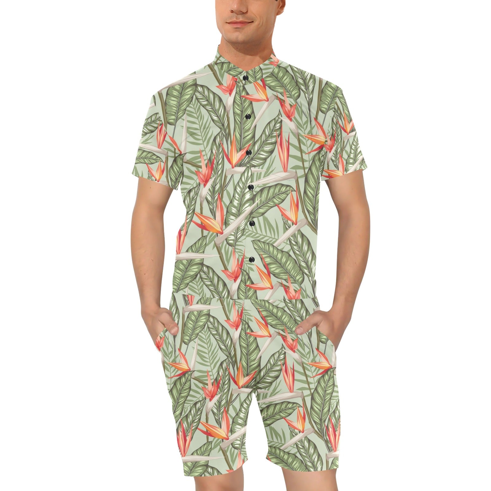 Bird Of Paradise Pattern Print Design BOP08 Men's Romper