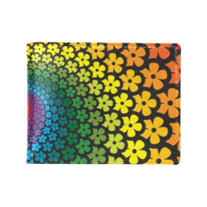 Flower Power Rainbow Spiral Print Men's ID Card Wallet