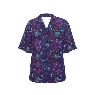 Zodiac Galaxy Design Print Women's Hawaiian Shirt