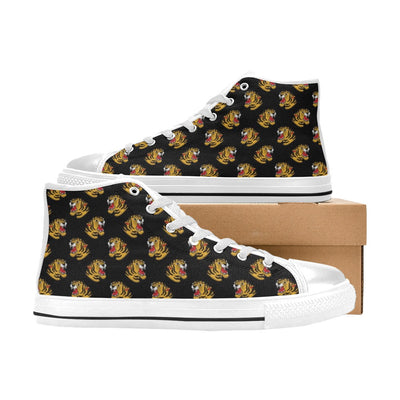 Tiger Head Print Design LKS306 High Top Women's White Shoes