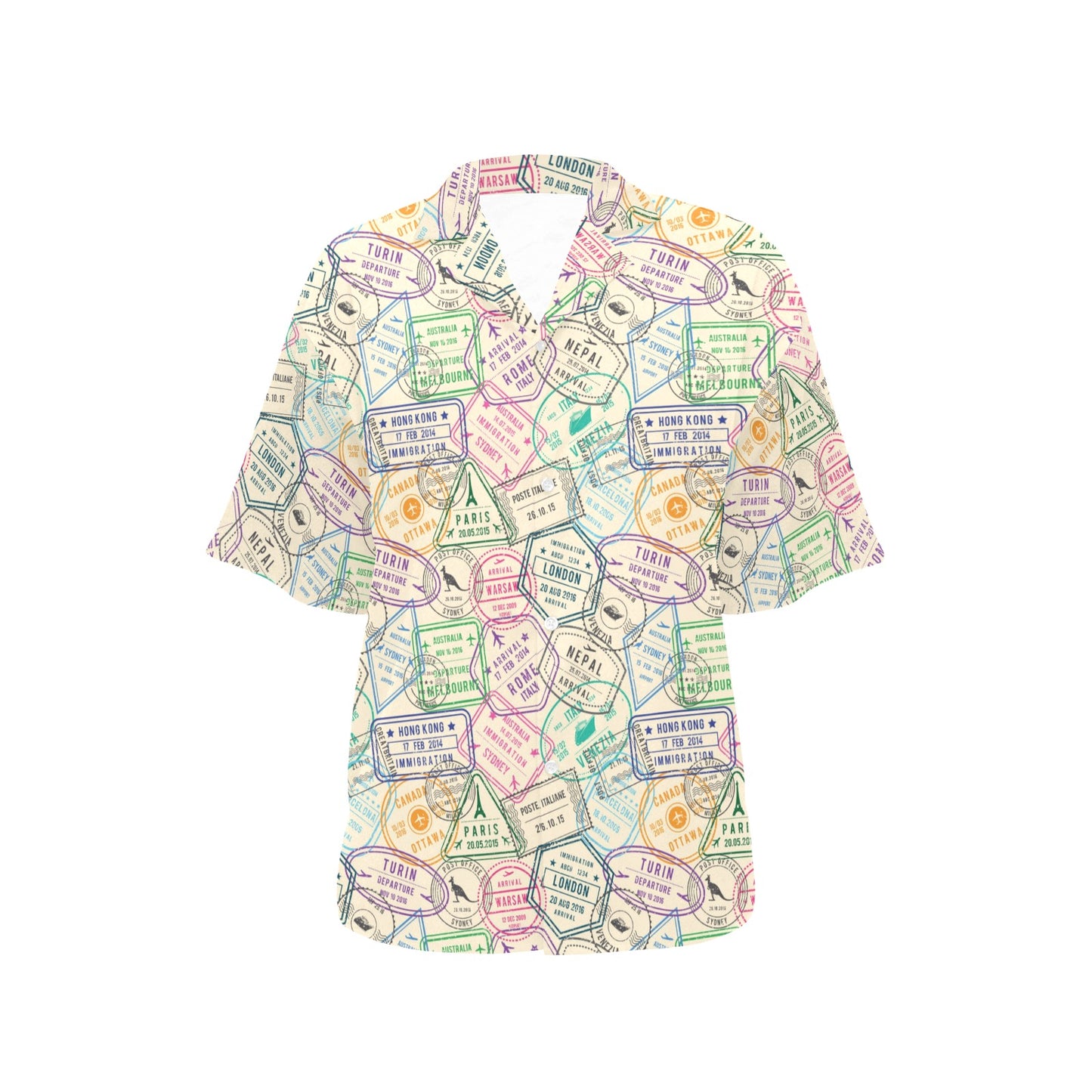 Travel Stamp Print Design LKS303 Women's Hawaiian Shirt