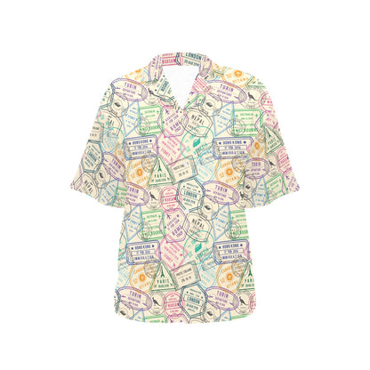 Travel Stamp Print Design LKS303 Women's Hawaiian Shirt