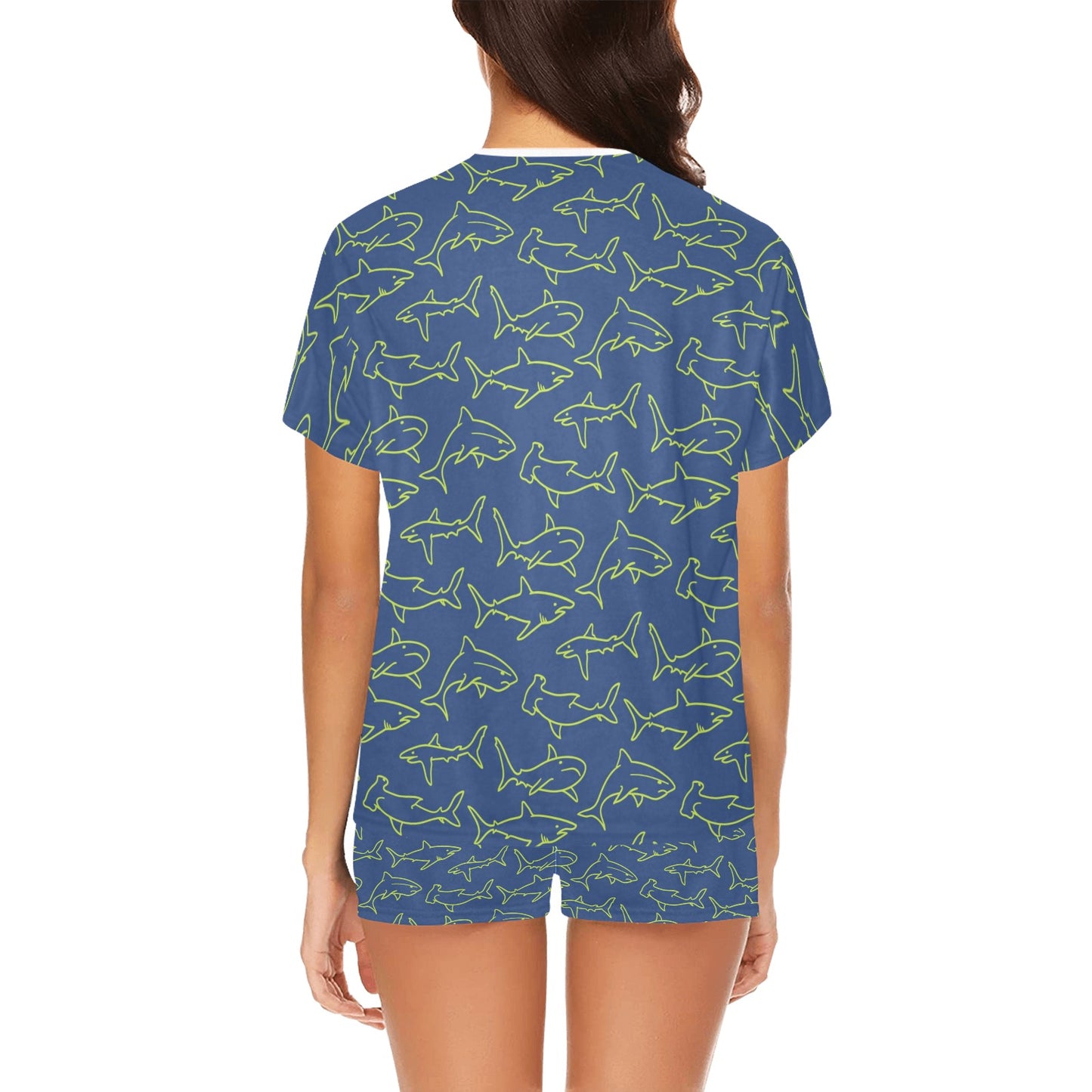Shark Print Design LKS301 Women's Short Pajama Set