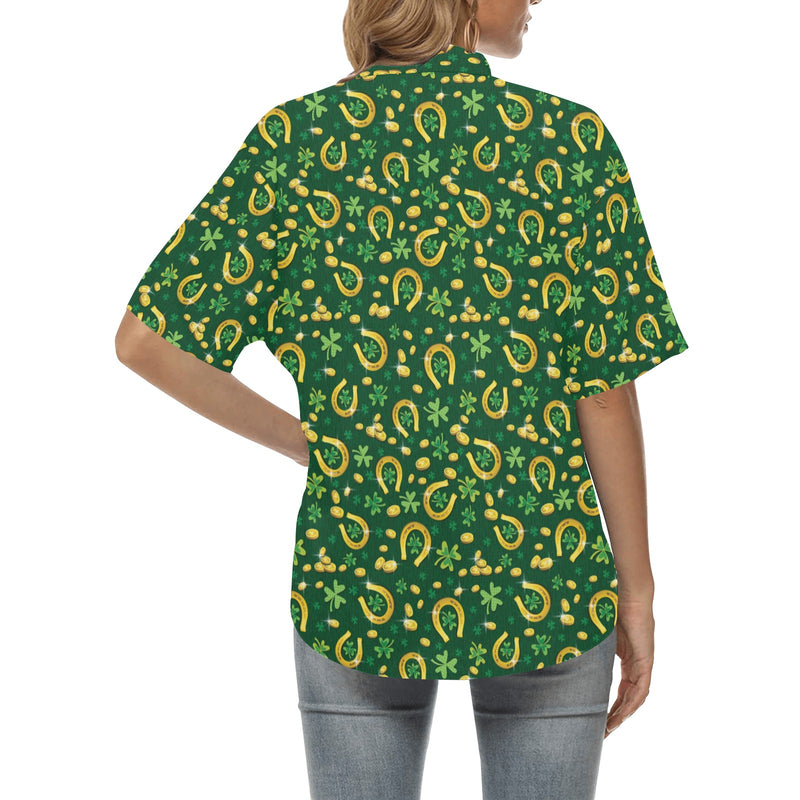 Shamrock Horse Shoes Saint Patrick's Day Print Design LKS307 Women's Hawaiian Shirt