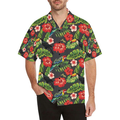 Hibiscus Red With Parrotprint Design LKS303 Men's Hawaiian Shirt