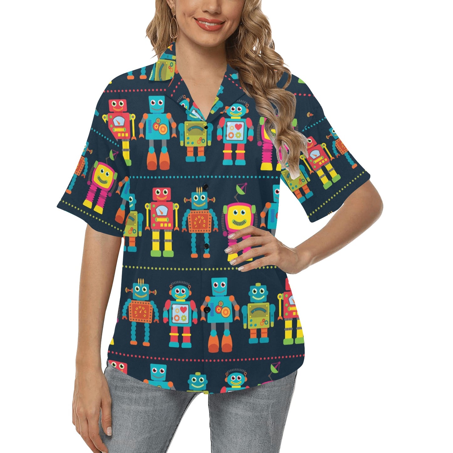 Robot Pattern Print Design A01 Women's Hawaiian Shirt