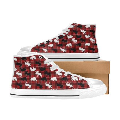 Moose Print Design LKS401 High Top Women's White Shoes