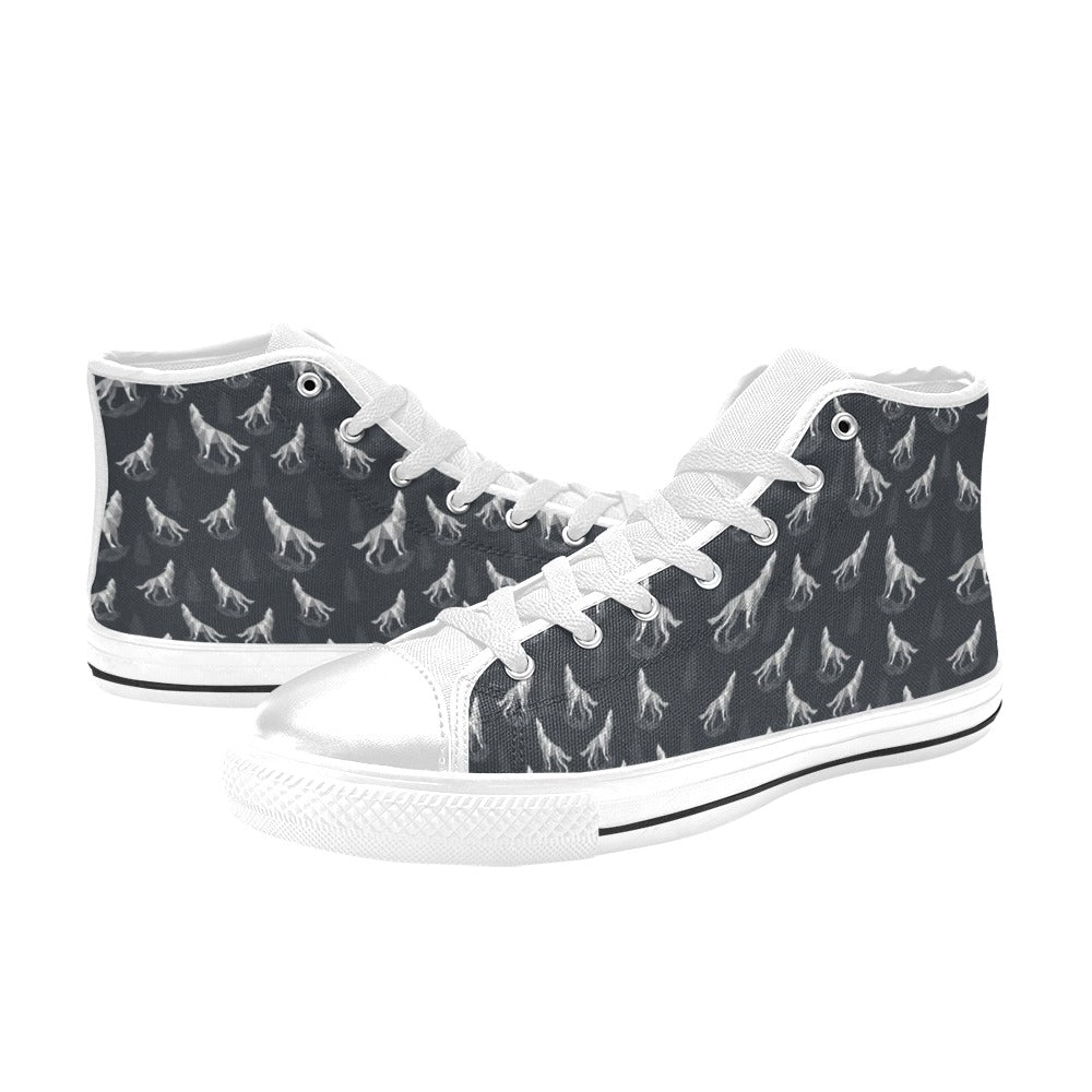 Wolf Print Design LKS303 High Top Women's White Shoes