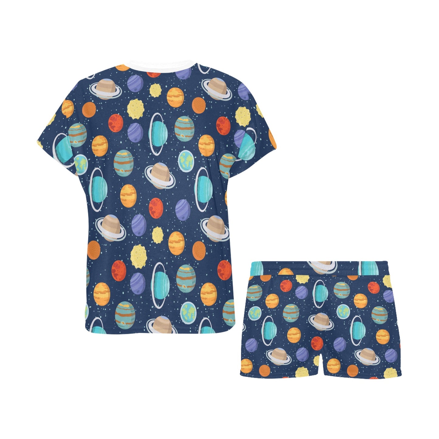 Planet With Star Print Design LKS303 Women's Short Pajama Set