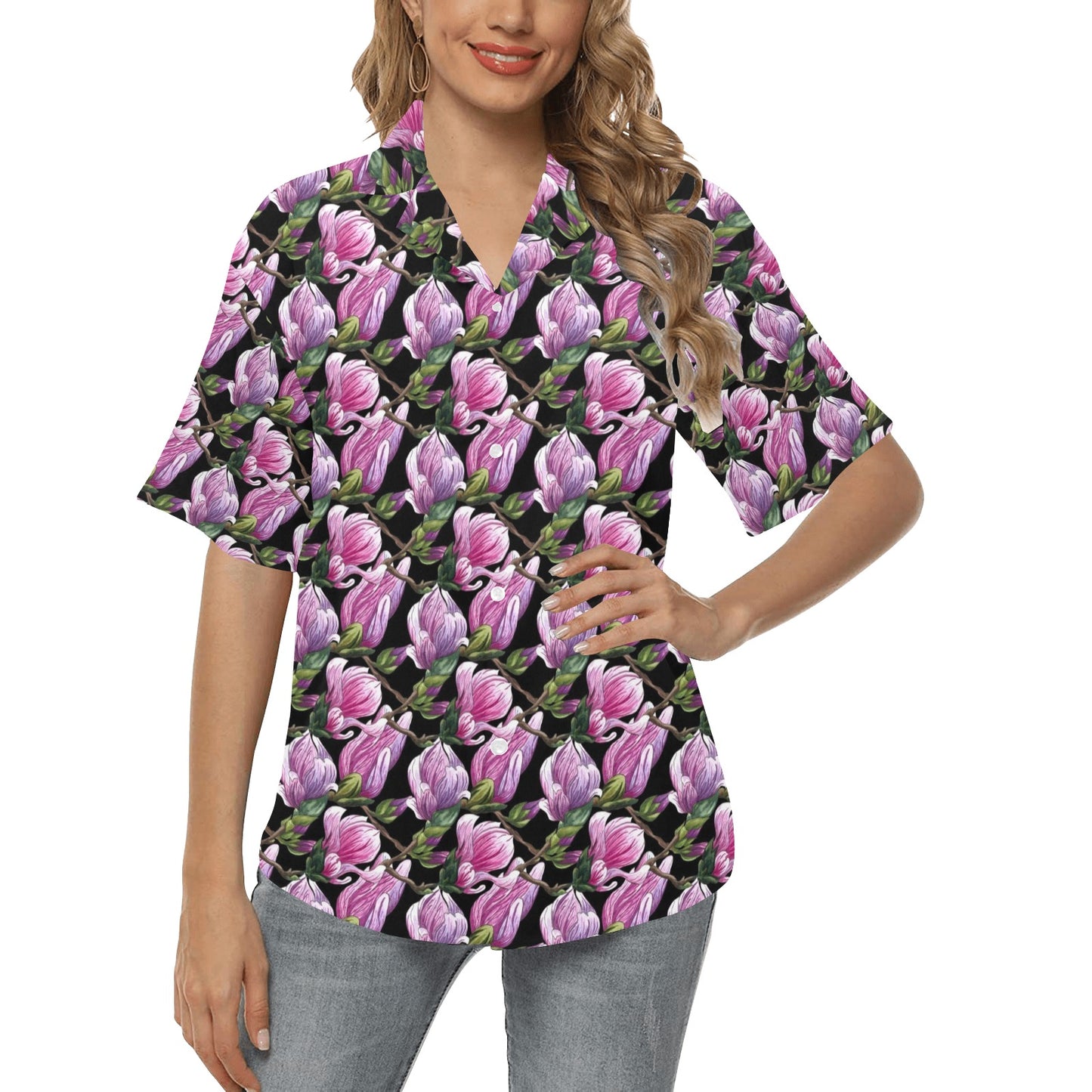Magnolia Pattern Print Design MAG011 Women's Hawaiian Shirt