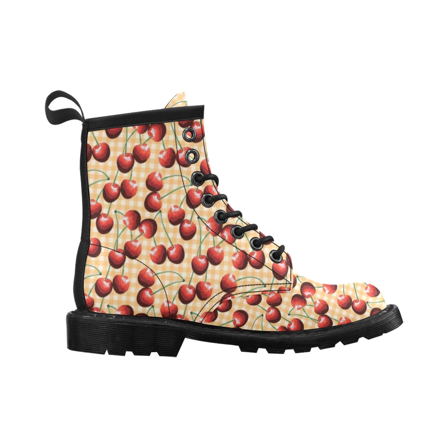 Cherry Orange Plaid Print Women's Boots