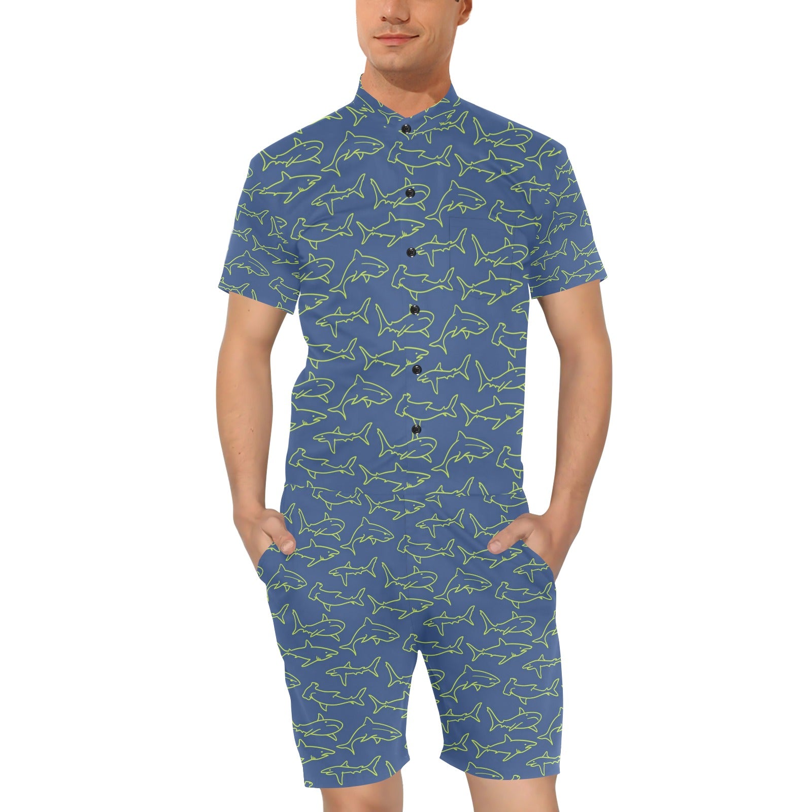 Shark Print Design LKS301 Men's Romper