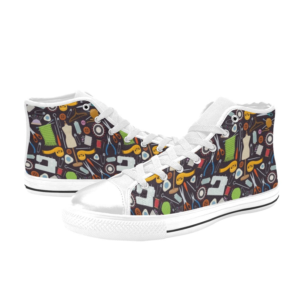Sewing Equipment Print Design LKS308 High Top Women's White Shoes