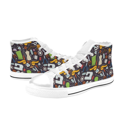 Sewing Equipment Print Design LKS308 High Top Women's White Shoes