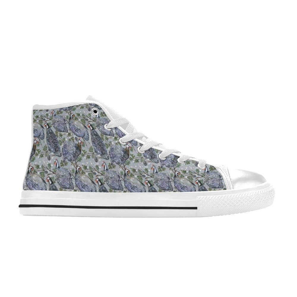 Guinea Fowl Print Design LKS402 High Top Women's White Shoes