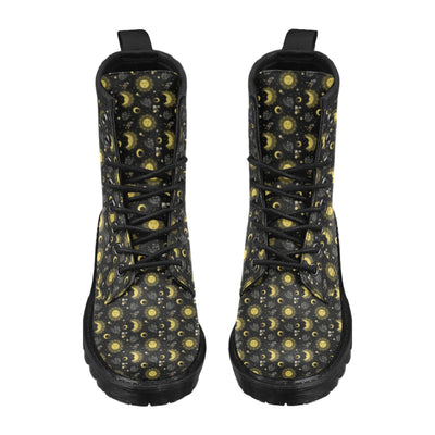 Sun Moon Golden Design Themed Print Women's Boots