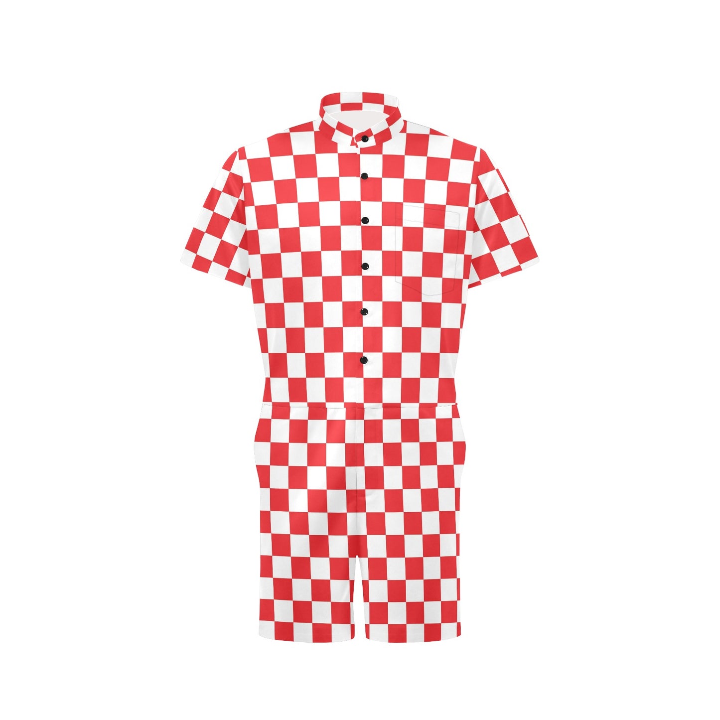 Checkered Red Pattern Print Design 04 Men's Romper