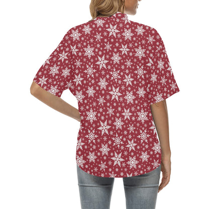 Snowflake Red Print Design LKS302 Women's Hawaiian Shirt
