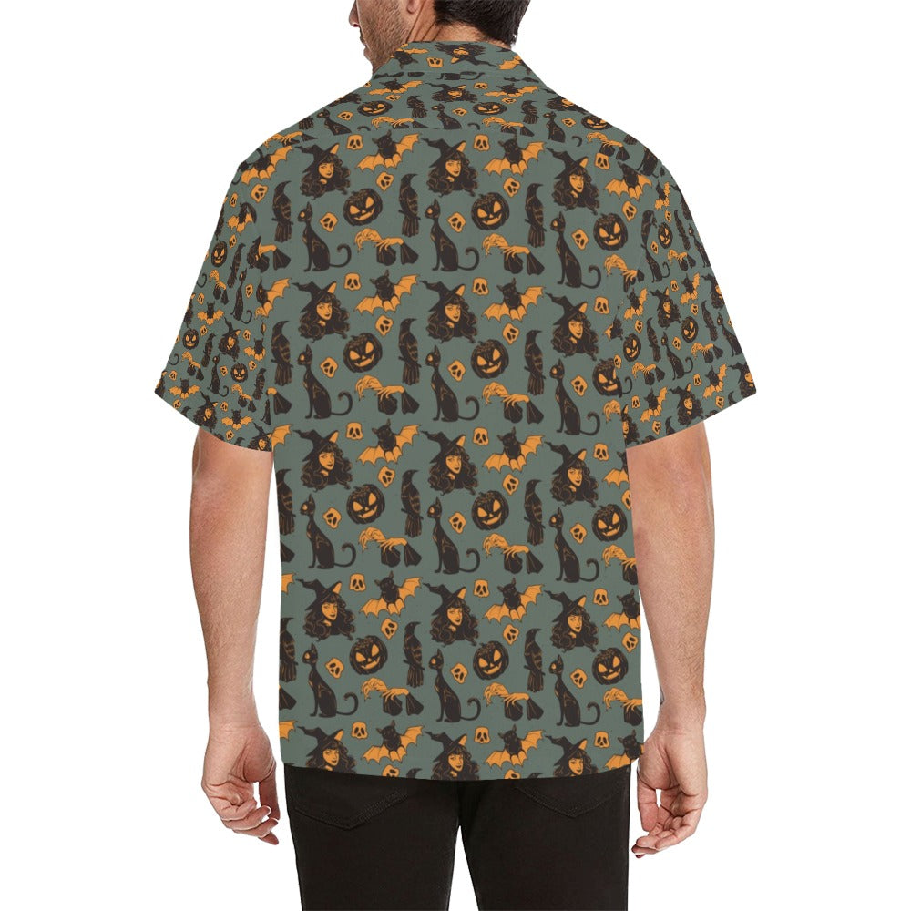 Witch Bat Halloween Print Design LKS305 Men's Hawaiian Shirt