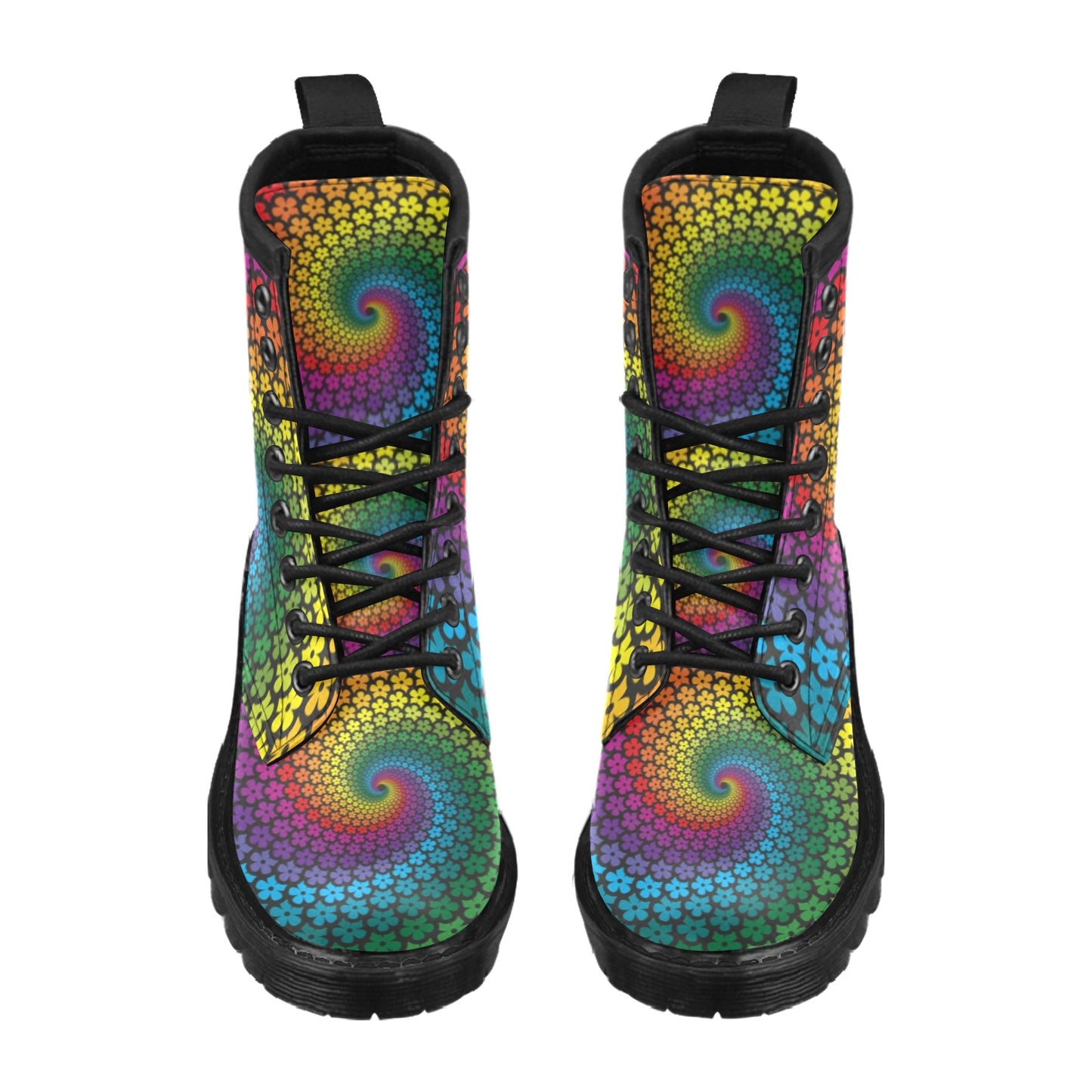 Flower Power Rainbow Spiral Print Women's Boots