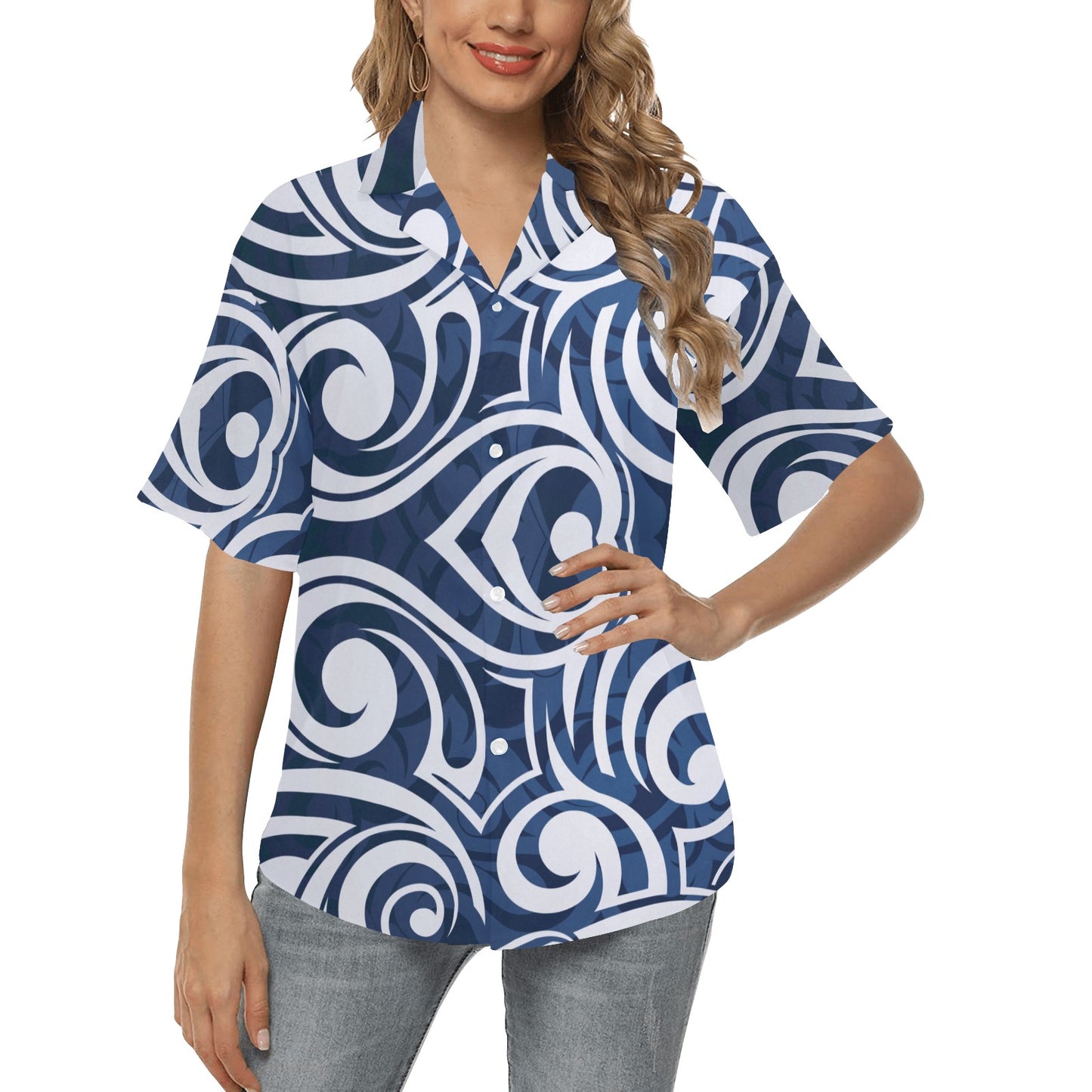 Maori Pattern Print Design 01 Women's Hawaiian Shirt