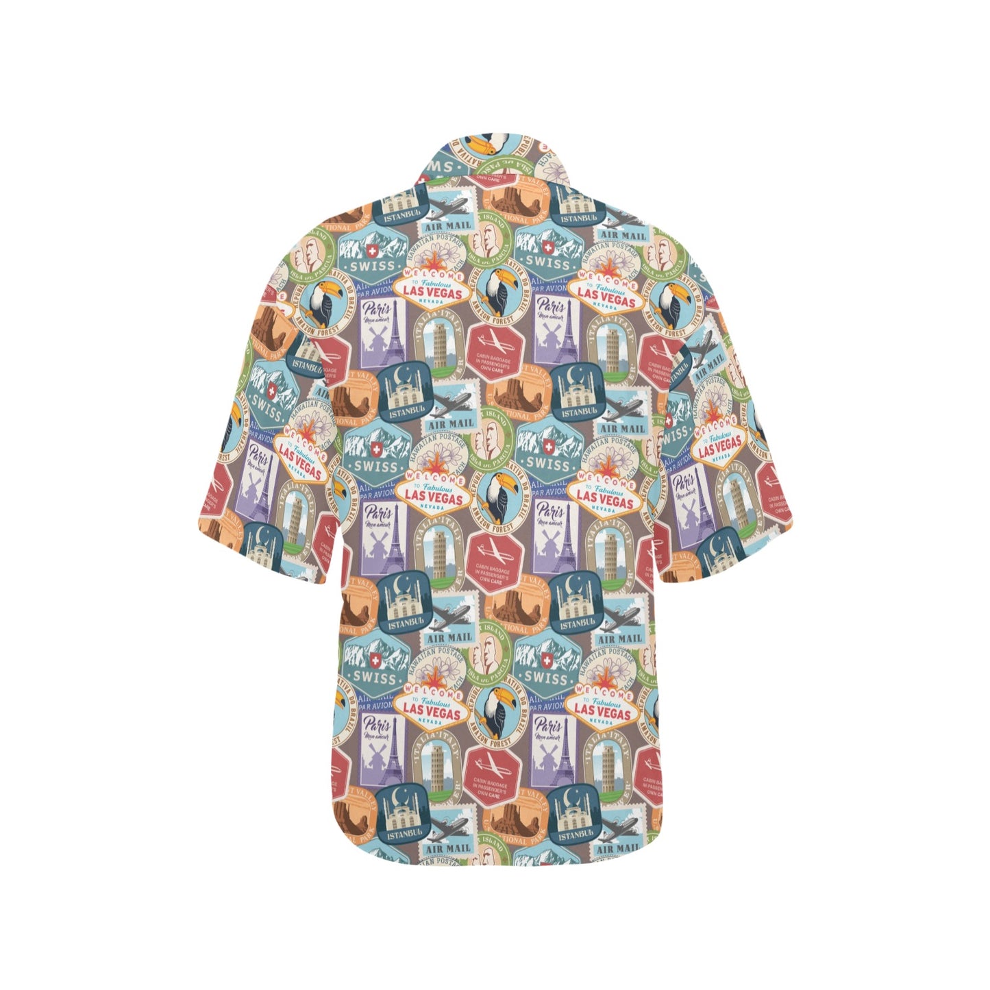 Travel Stamp Print Design LKS301 Women's Hawaiian Shirt
