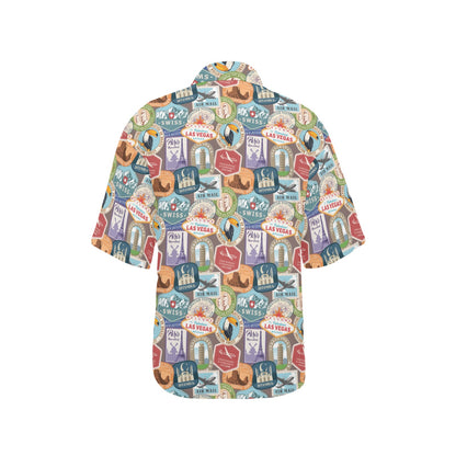 Travel Stamp Print Design LKS301 Women's Hawaiian Shirt