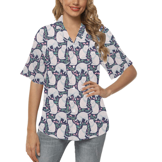 Cat Pattern Print Design 06 Women's Hawaiian Shirt