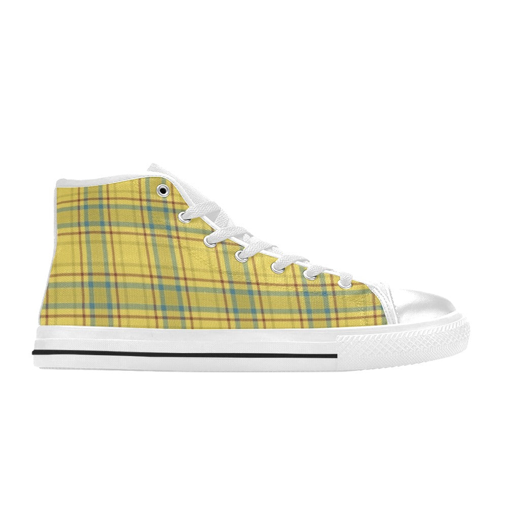 Tartan Yellow Print Design LKS301 High Top Women's White Shoes