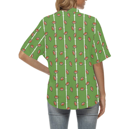 American Football on Field Themed Print Women's Hawaiian Shirt
