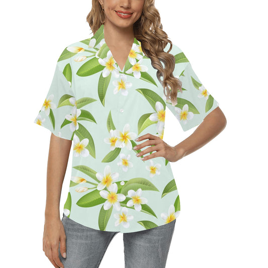 Yellow Plumeria Pattern Print Design PM024 Women's Hawaiian Shirt