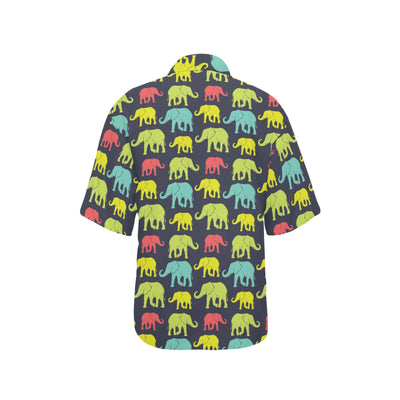 Elephant Neon Color Print Pattern Women's Hawaiian Shirt