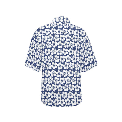 Hibiscus Blue Hawaiian Flower Pattern Women's Hawaiian Shirt