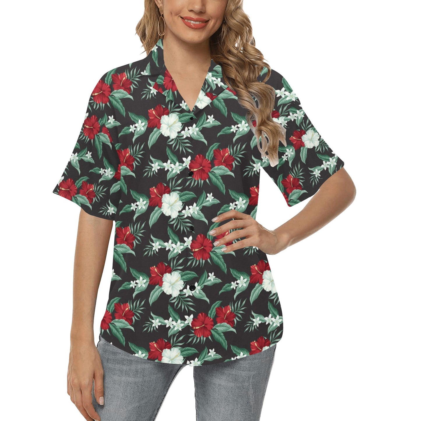 Tropical Flower Print Design LKS303 Women's Hawaiian Shirt
