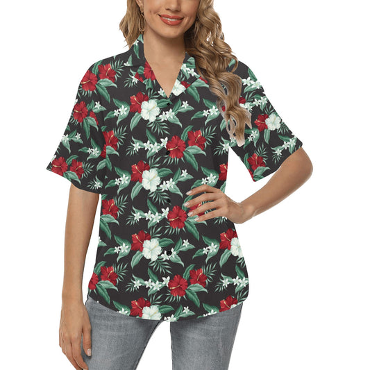 Tropical Flower Print Design LKS303 Women's Hawaiian Shirt