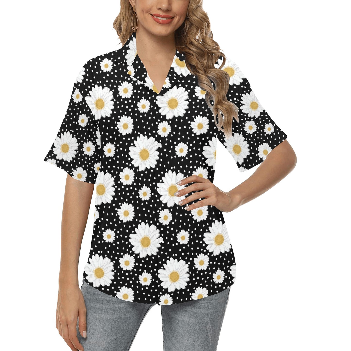 Daisy Pattern Print Design DS02 Women's Hawaiian Shirt