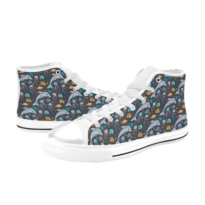 Underwater Dolphin Print Design LKS304 High Top Women's White Shoes